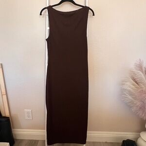 H&M Chocolate Brown Ribbed Midi Dress Medium Sleeveless Column Minimalist